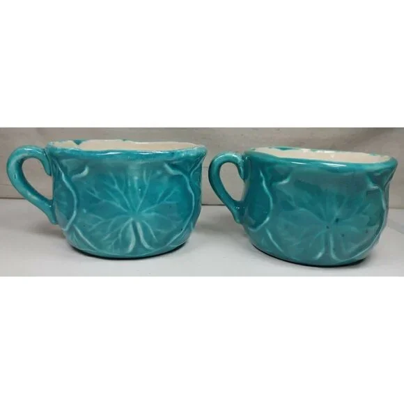 Vintage Ceramic Blue Abstract Hand Painted Serveware Coffee Mug Set Of 2 1988 - Picture 2 of 9